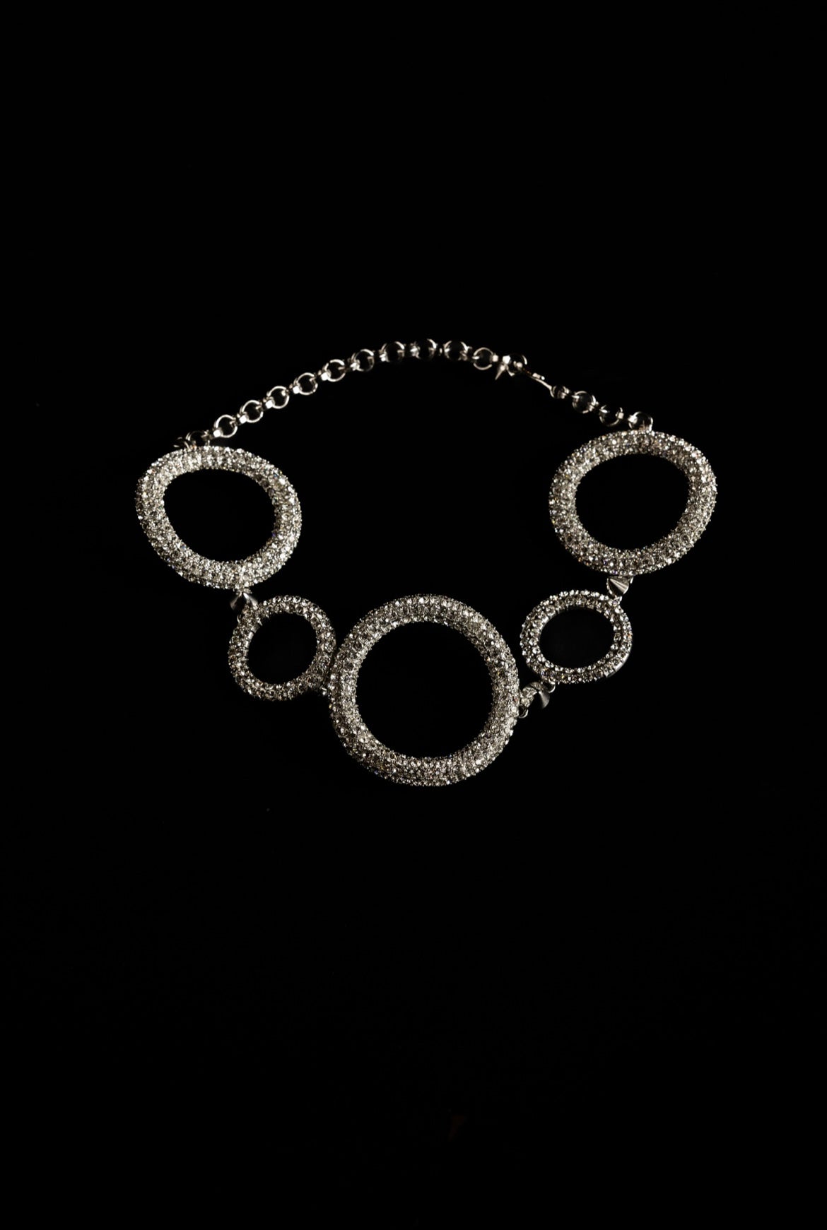 Zylberstein French fashion luxury statement bold jewelry choker necklace with Swarovski crystals rings and silver palladium metal studs
