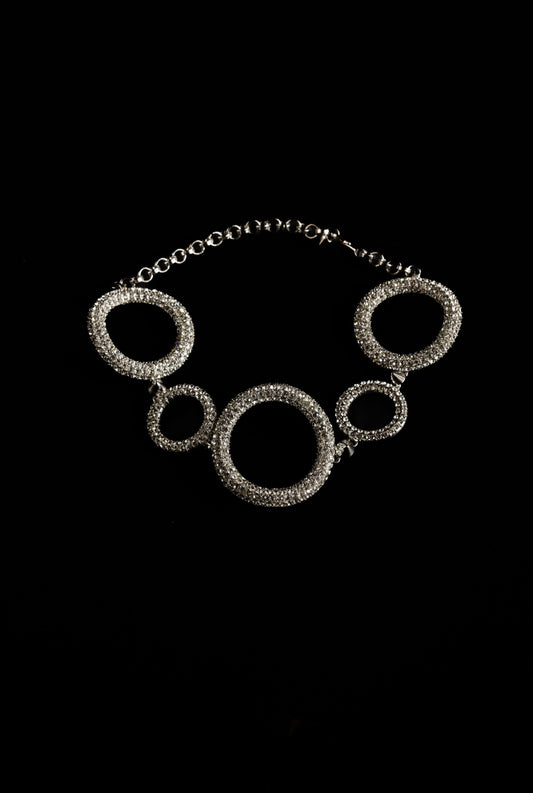 Zylberstein French fashion luxury statement bold jewelry choker necklace with Swarovski crystals rings and silver palladium metal studs