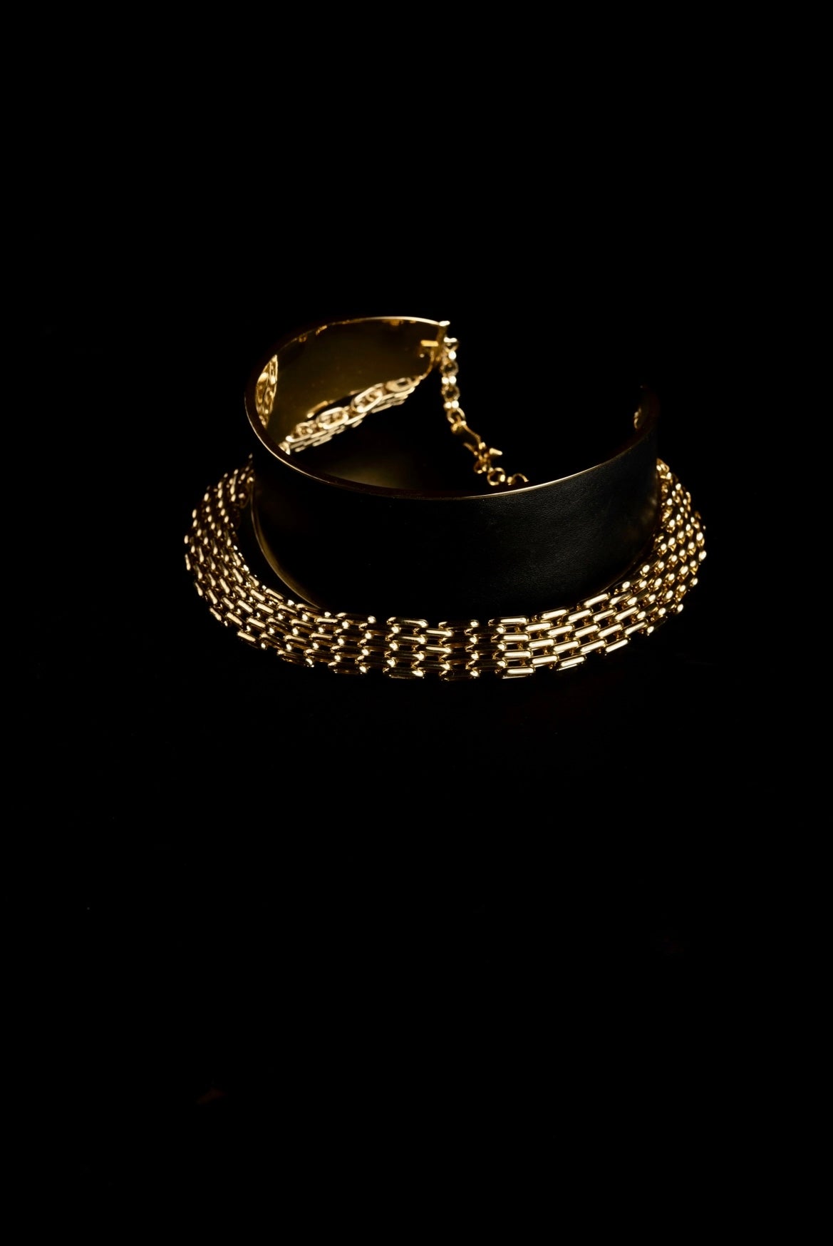 Zylberstein French luxury statement bold fashion gold chain double choker necklace jewelry with sustainable leather