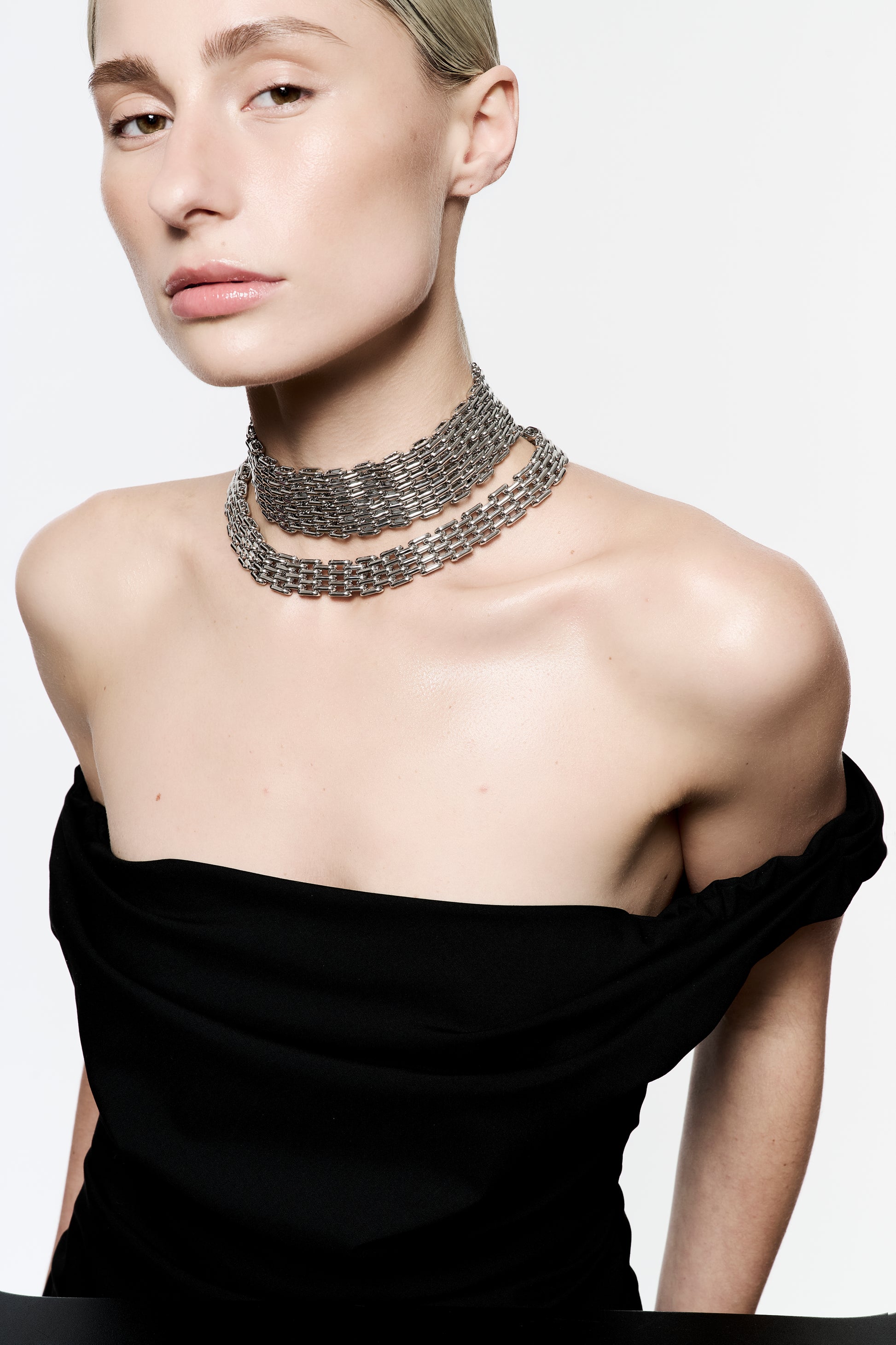 Zylberstein French luxury bold statement fashion jewelry silver palladium chain choker necklace