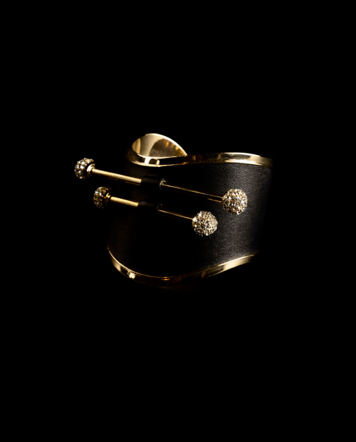 Zylberstein French luxury statement fashion gold cuff with barbell piercing  jewelry with sustainable leather and swarovski crystals