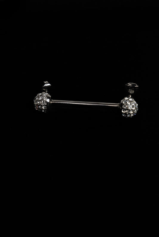 Zylberstein French luxury statement fashion gunmetal dark silver earcuff earrings with barbell piercing  jewelry with swarovski crystals