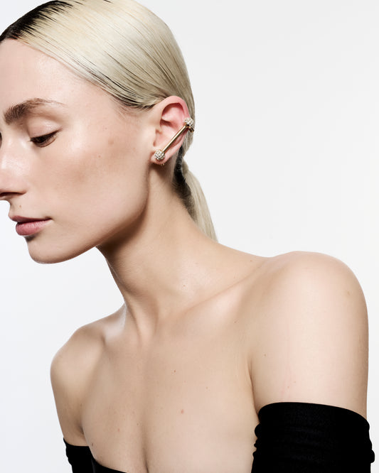 Zylberstein French luxury statement fashion gold earcuff earrings with barbell piercing  jewelry with swarovski crystals
