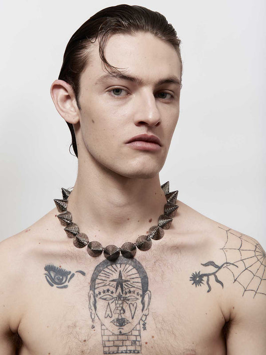 Fashion jewelry french designer punk rock couture sustainable men studded spike statement style necklace