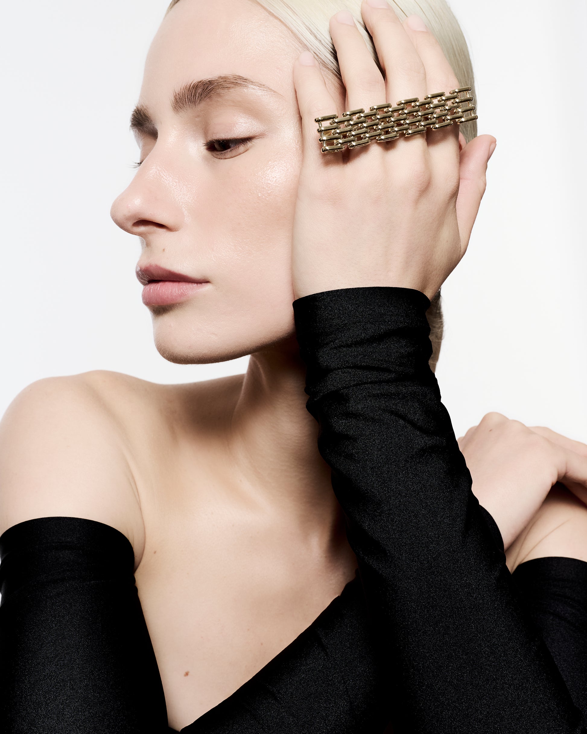 Zylberstein French luxury bold statement fashion jewelry gold metal chain double and adjustable ring