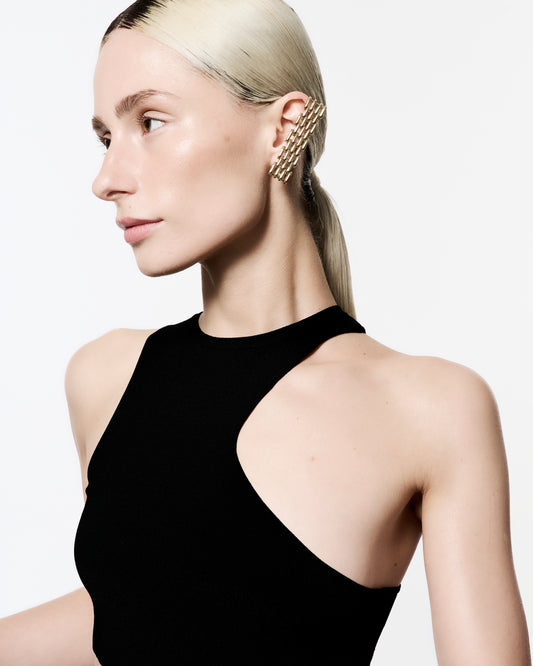 Zylberstein French luxury bold statement fashion jewelry gold metal chain earrings earcuff