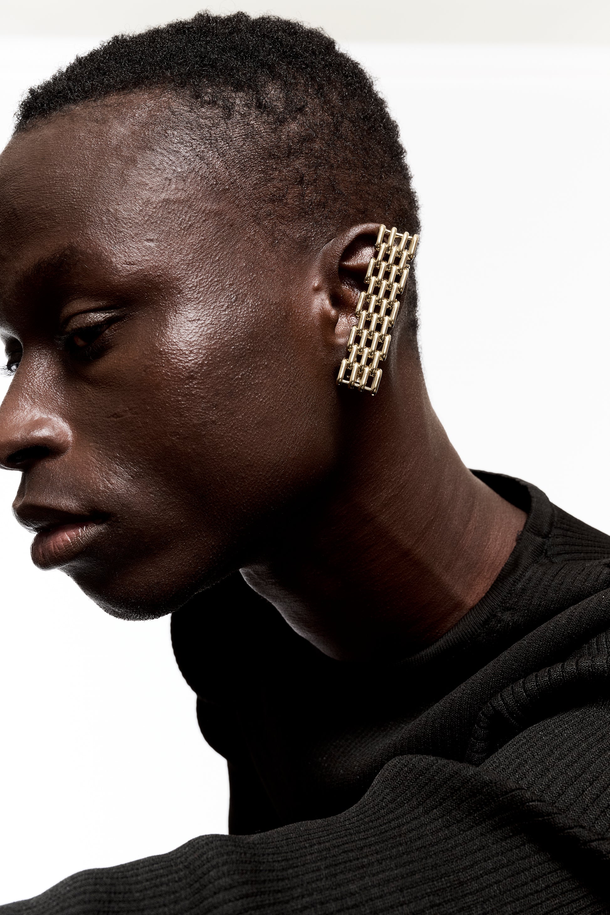 Zylberstein French luxury bold statement fashion jewelry gold metal chain earrings earcuff