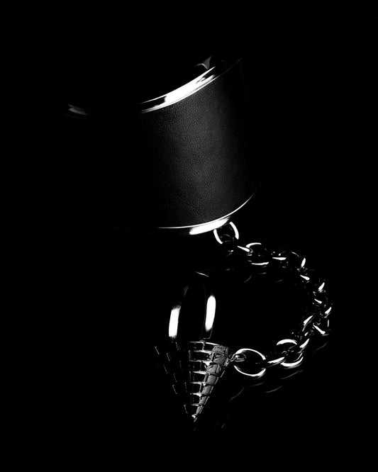 Fashion jewelry french designer punk rock couture sustainable men leather chain cuff bracelet stud spike ring