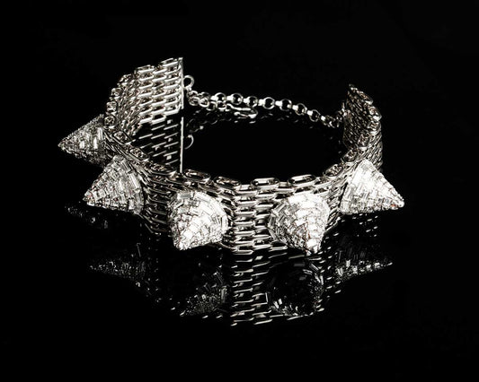 French designer punk rock couture fashion luxury Swarovski crystals chain trendy sustainable statement spike stud choker necklace 