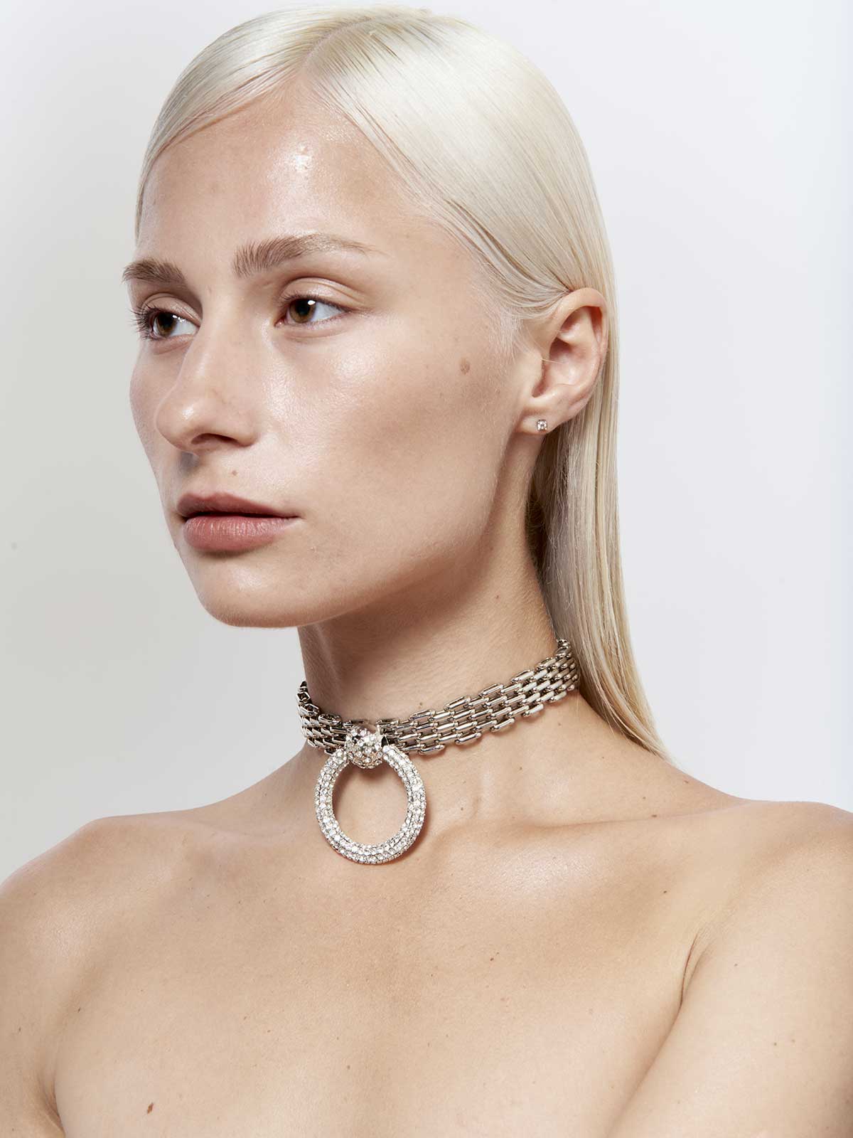 French designer punk rock couture fashion luxury Swarovski crystals chain trendy sustainable statement choker necklace 